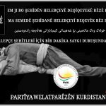 Buroya Ragihandinê ya Partîya Welatparêzên Kurdistanê (PWK): --Ji bo bibîranîna jenosîda Helebçeyê e...